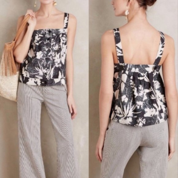 Anthropologie HD in Paris Laurel Linen Floral Top - Picture 1 of 6